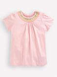 Mini Boden Kids' Cotton Jersey Smocked Top, Chalk Pink
