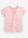 Mini Boden Kids' Cotton Jersey Smocked Top, Chalk Pink