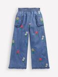 Mini Boden Kids' Nostalgic Cotton Frill Trousers, Chambray Flowers