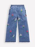 Mini Boden Kids' Nostalgic Cotton Frill Trousers, Chambray Flowers