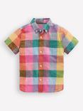 Mini Boden Kids' Linen Cotton Check Short Sleeve Shirt, Multi Gingham