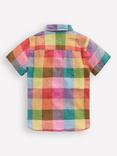 Mini Boden Kids' Linen Cotton Check Short Sleeve Shirt, Multi Gingham