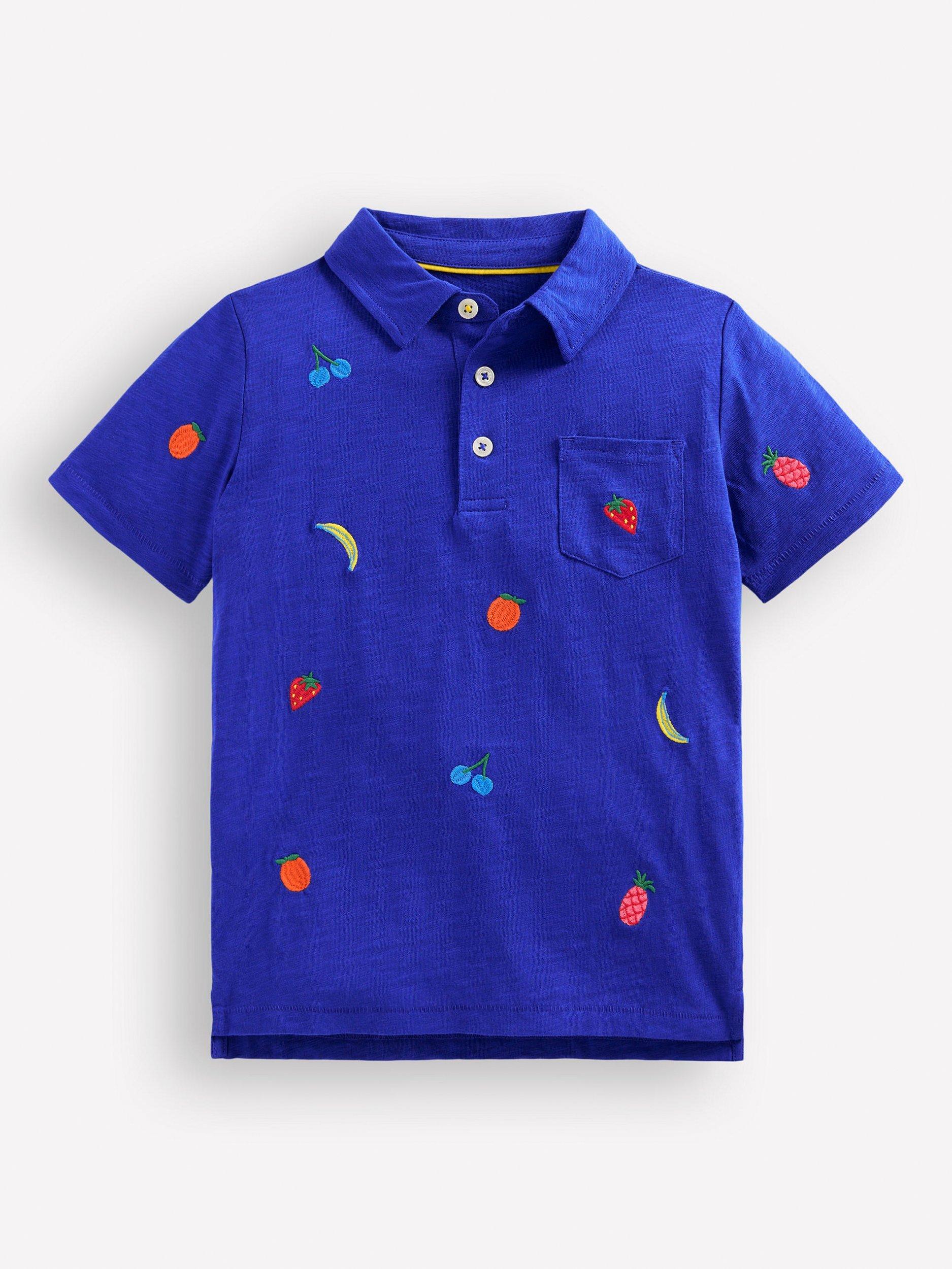 Mini Boden Kids' Cotton Embroidered Polo Shirt, Fruit Embroidery