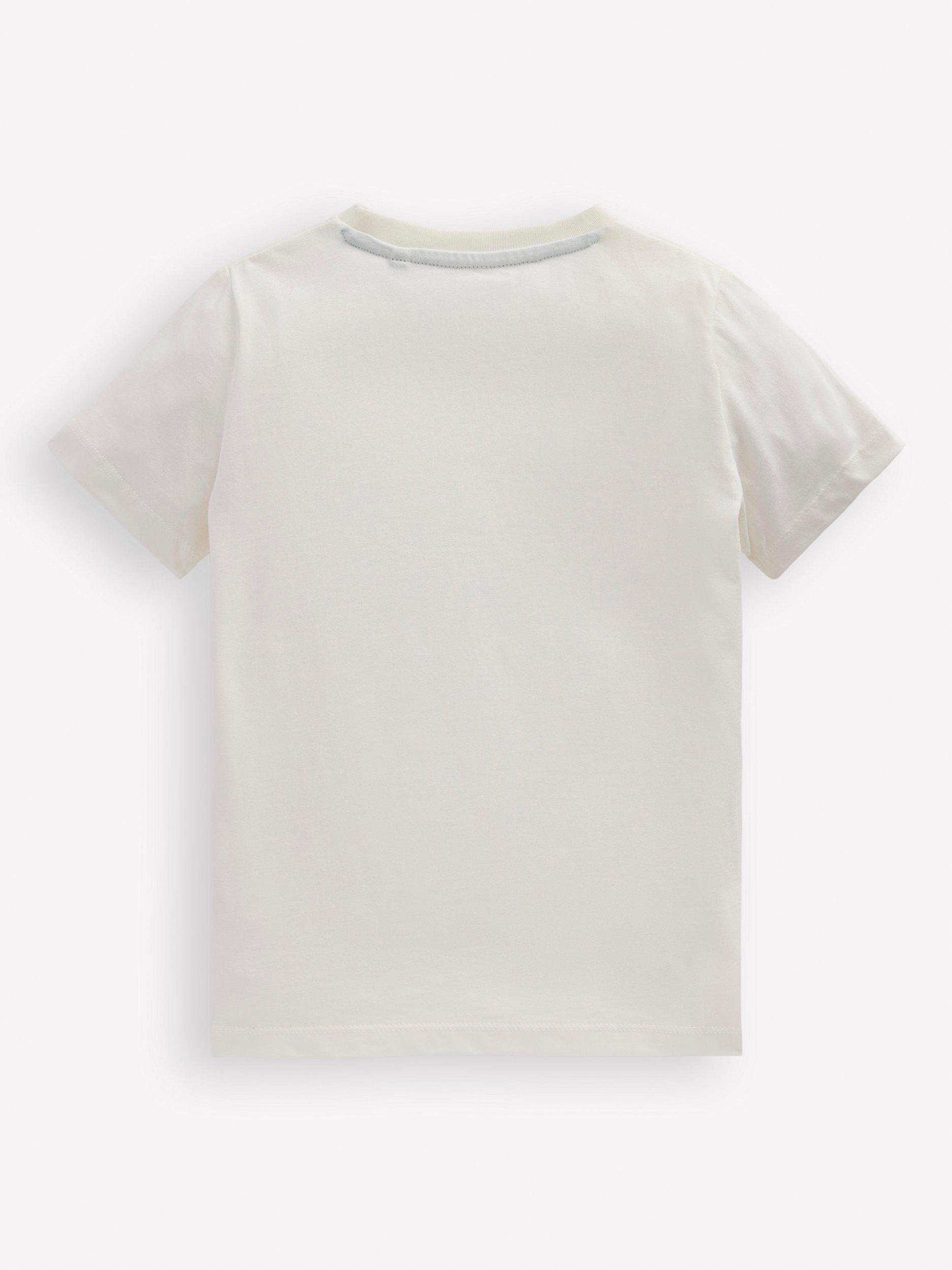 Product image 2 of 3, which shows Mini Boden Kids' Cotton Glow-In-The-Dark T-Shirt, Soft Ivory Bio, 2-3 years