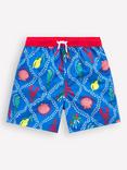 Mini Boden Kids' Swim Shorts, Blue Tropical Tile