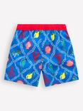 Mini Boden Kids' Swim Shorts, Blue Tropical Tile