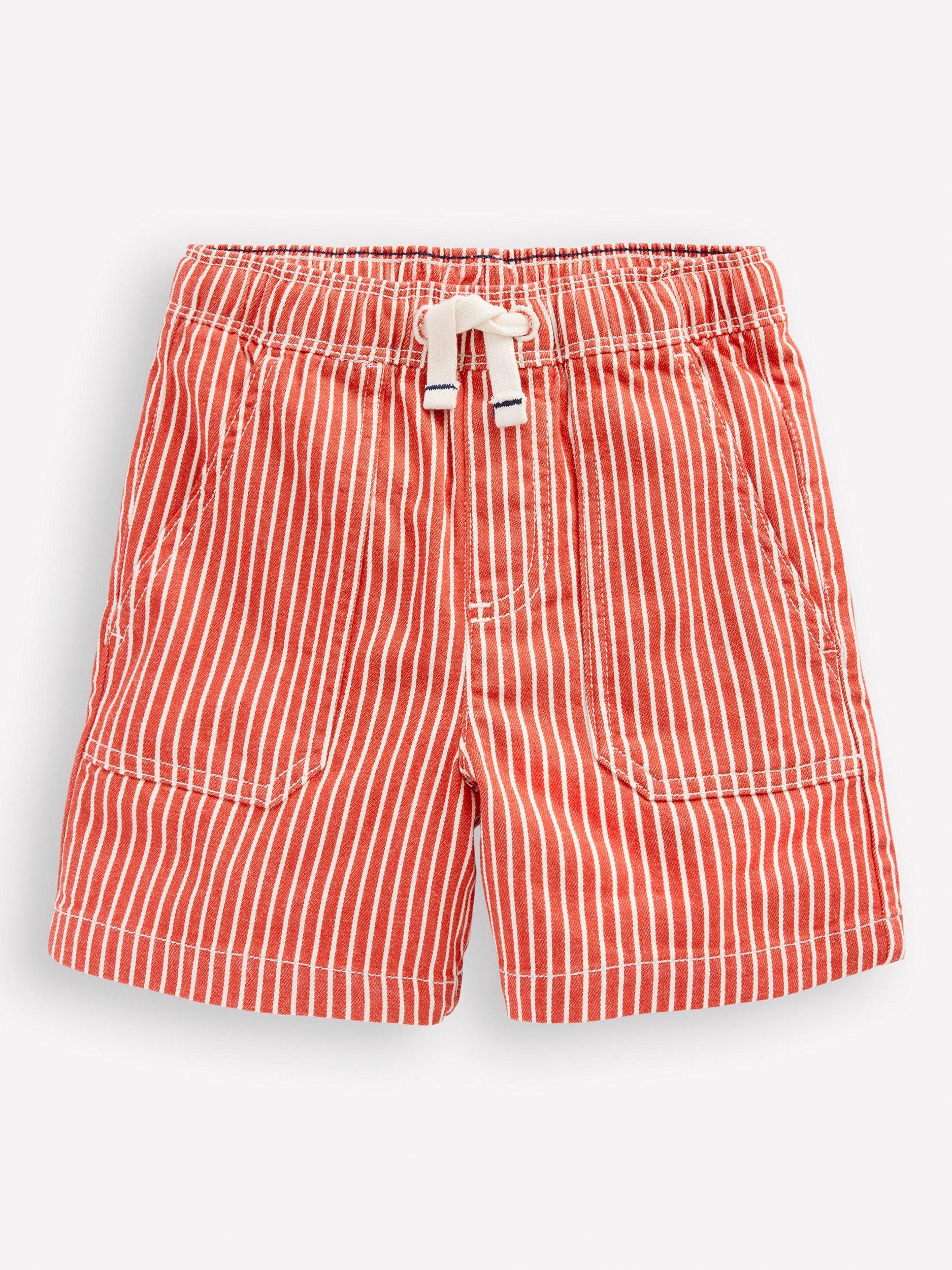 Product image 1 of 3, which shows Mini Boden Kids' Cotton Stripe Shorts, Red Ticking, 2-3 years