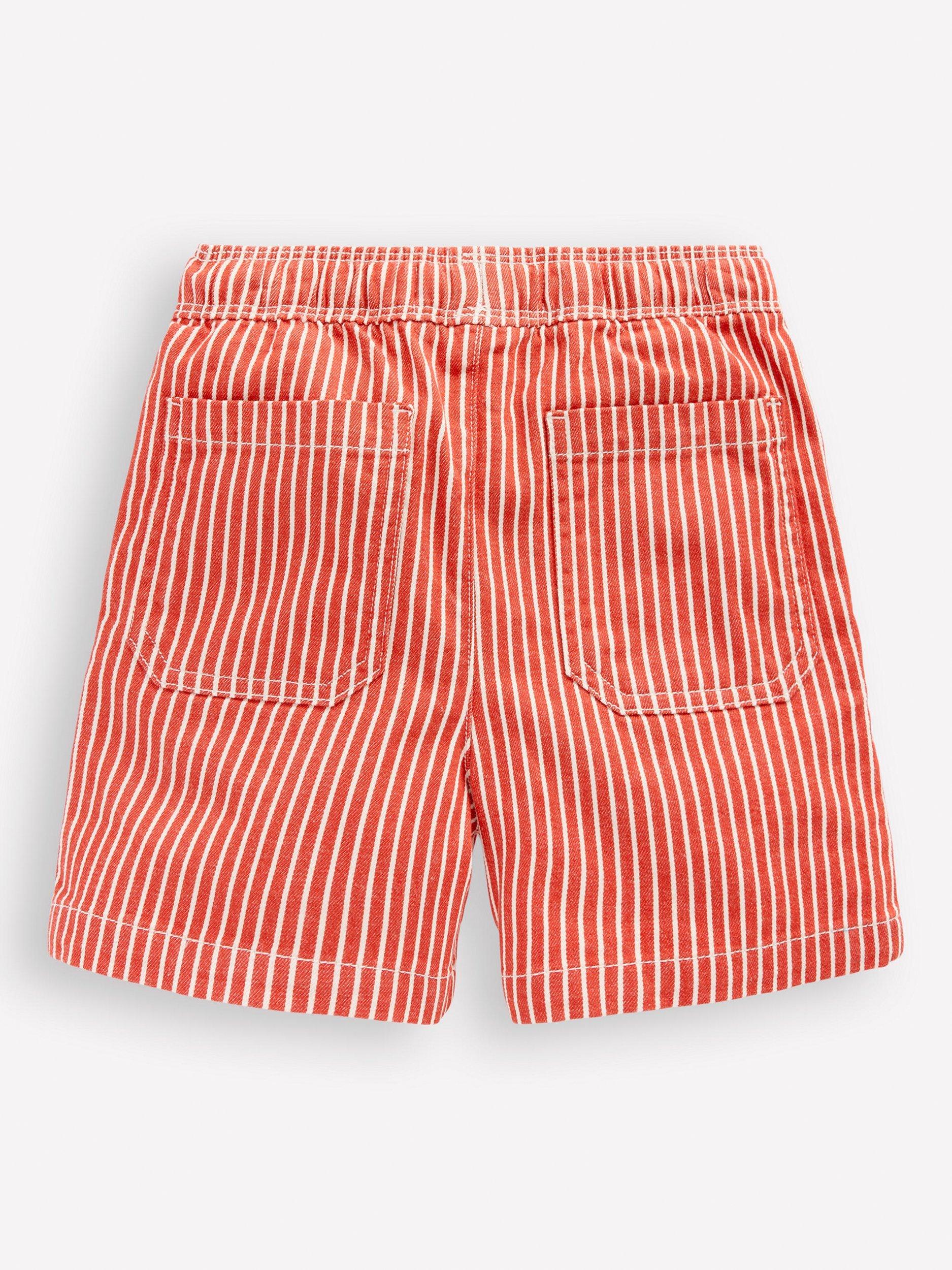 Product image 2 of 3, which shows Mini Boden Kids' Cotton Stripe Shorts, Red Ticking, 2-3 years