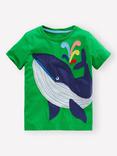Mini Boden Kids' Cotton Zip Applique T-Shirt, Sapling Green Whale