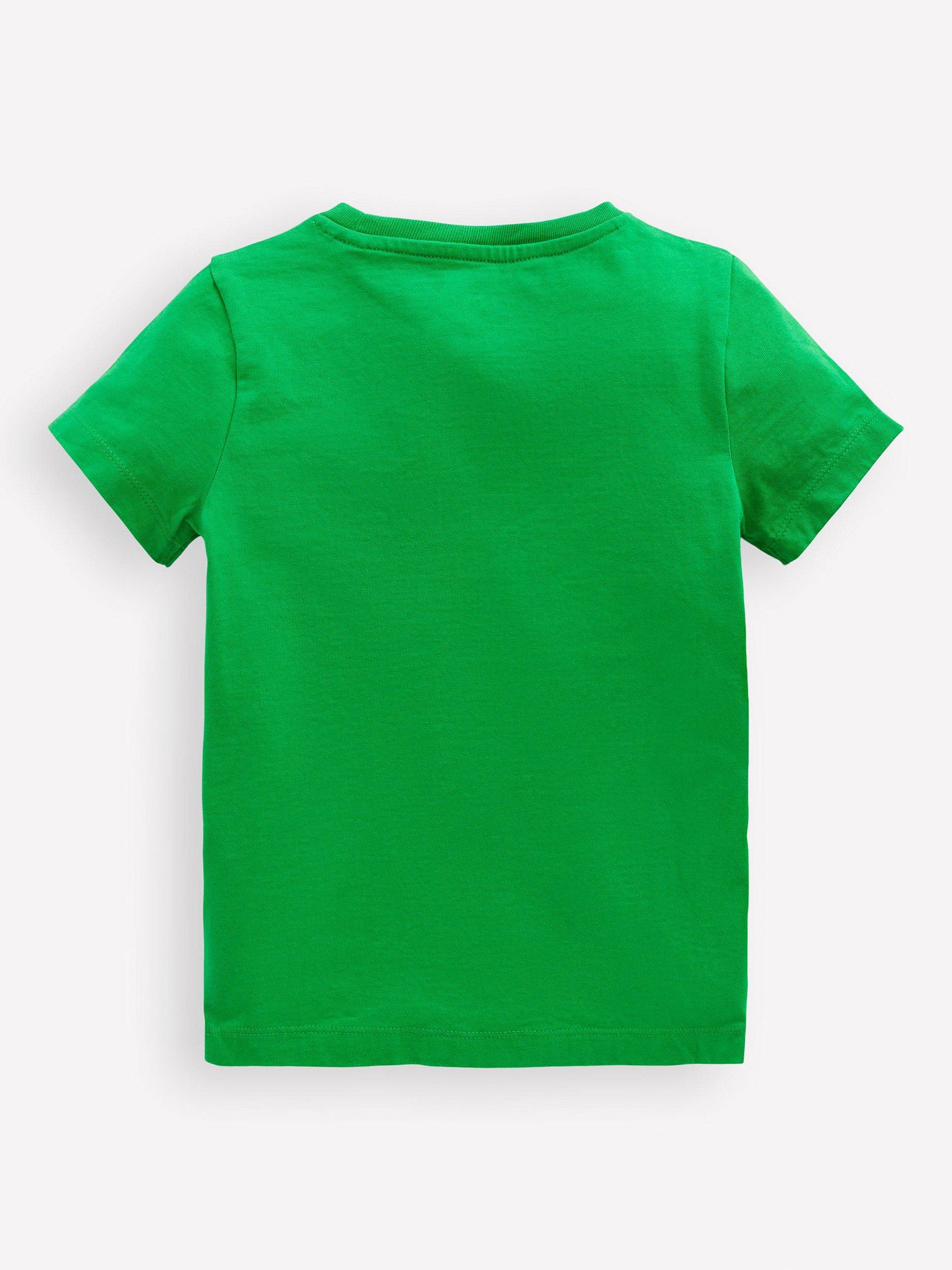 Product image 2 of 3, which shows Mini Boden Kids' Cotton Zip Applique T-Shirt, Sapling Green Whale, 11-12 years