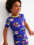 Mini Boden Kids' Snug Short Pyjama Set, Blue Heron Fish