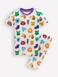 Mini Boden Kids' Cotton Glow-in-the-Dark Short John Pyjamas, Multi Animal Faces