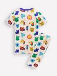 Mini Boden Kids' Cotton Glow-in-the-Dark Short John Pyjamas, Multi Animal Faces