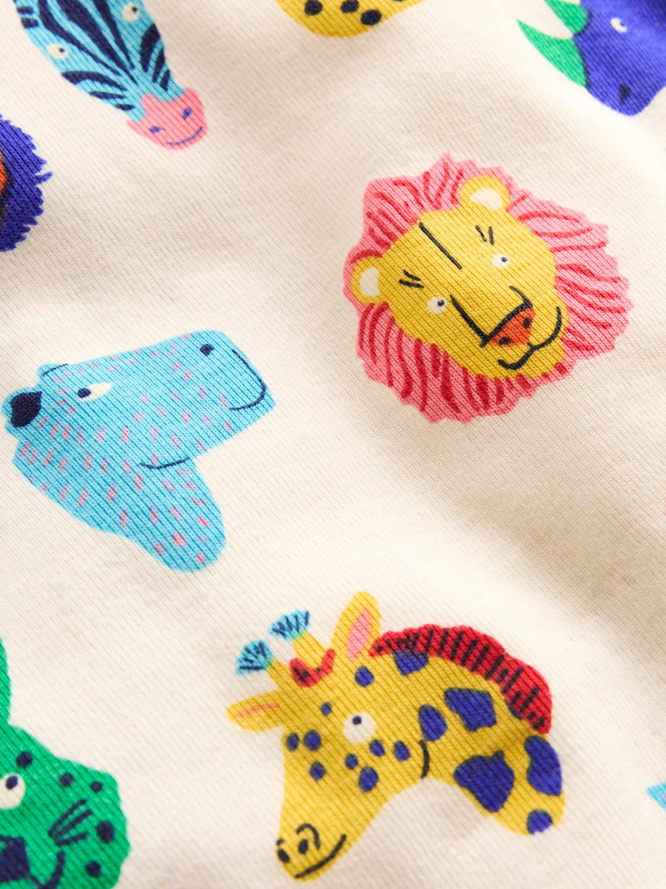 Product image 3 of 3, which shows Mini Boden Kids' Cotton Glow-in-the-Dark Short John Pyjamas, Multi Animal Faces, 2 years