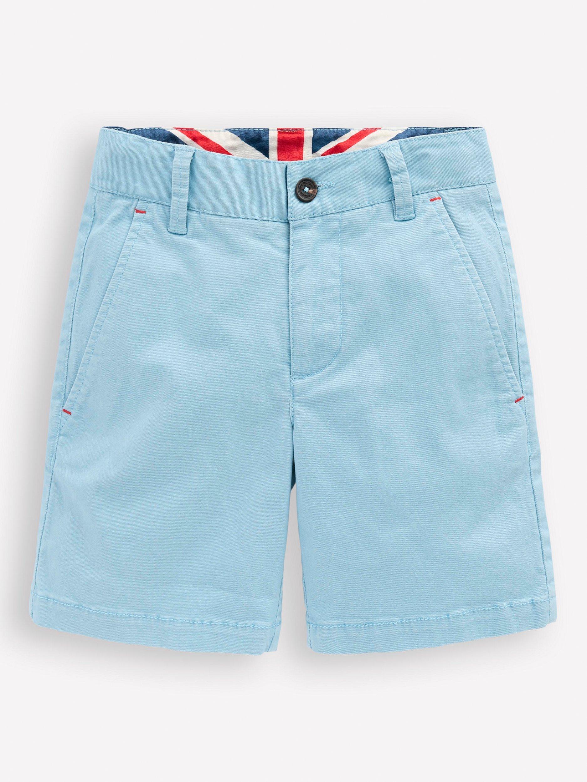 Product image 1 of 3, which shows Mini Boden Kids' Classic Chino Shorts, Dawn Blue, 2-3 years