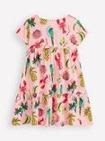 Mini Boden Kids' Ariel Cotton Twirly Tiered Dress, Pink Tropical Print