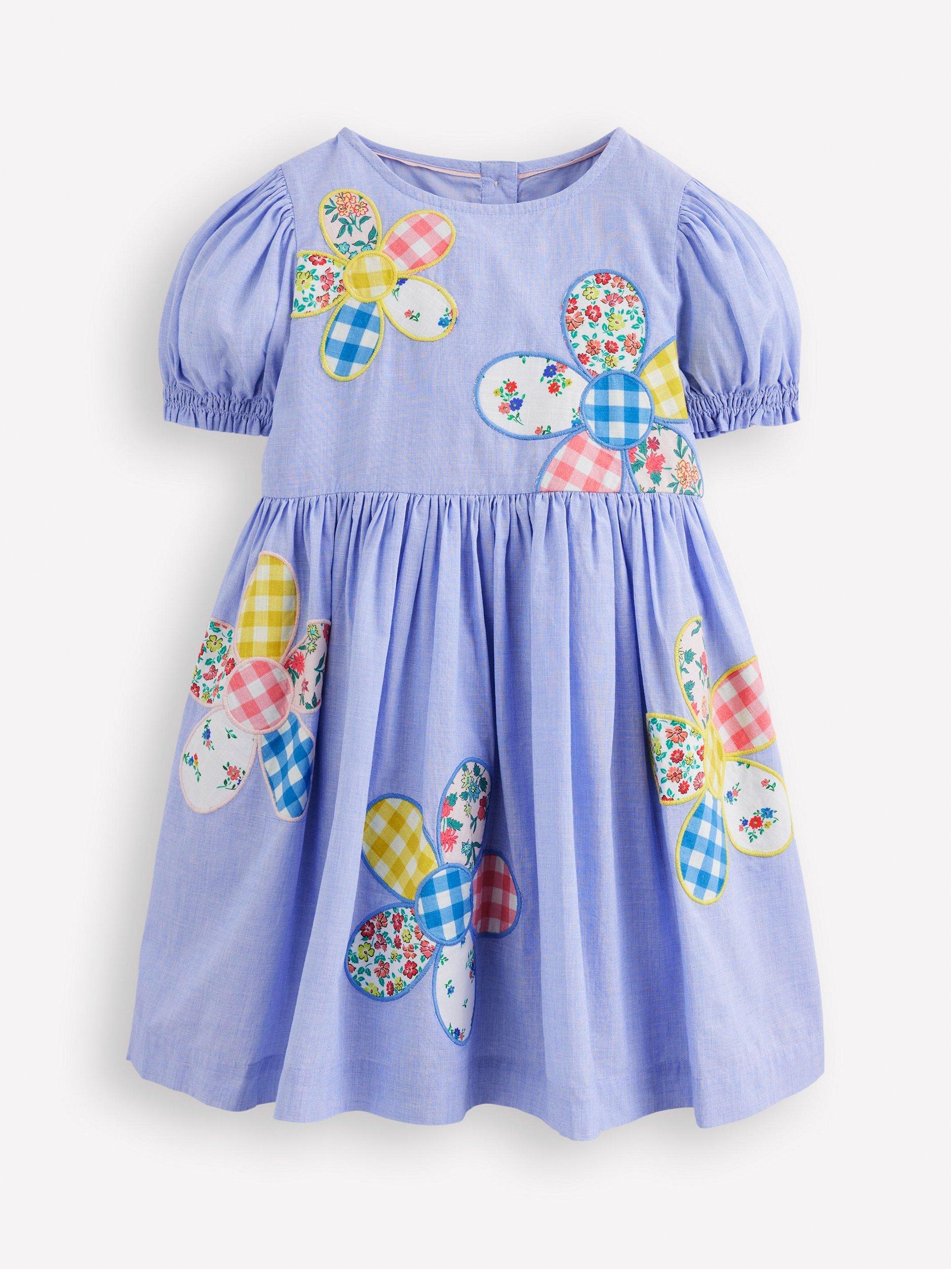 Product image 1 of 3, which shows Mini Boden Kids' Madeline Cotton Woven Midi Dress, Floral Applique, 2-3 years
