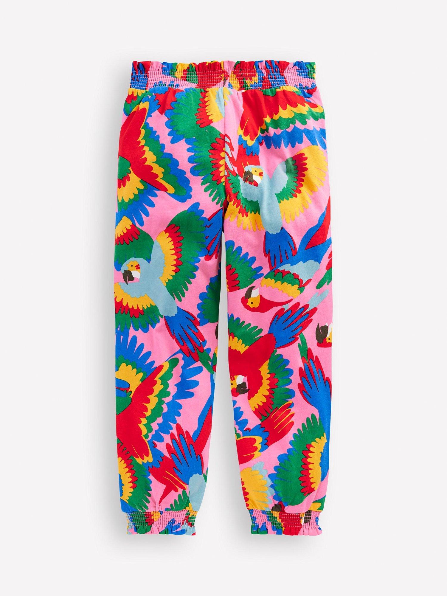 Product image 2 of 2, which shows Mini Boden Kids' Holiday Cotton Joggers, Multi Rainbow Parrot, 3-4 years