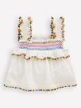 Mini Boden Kids' Cotton Woven Smocked Top, Soft Ivory