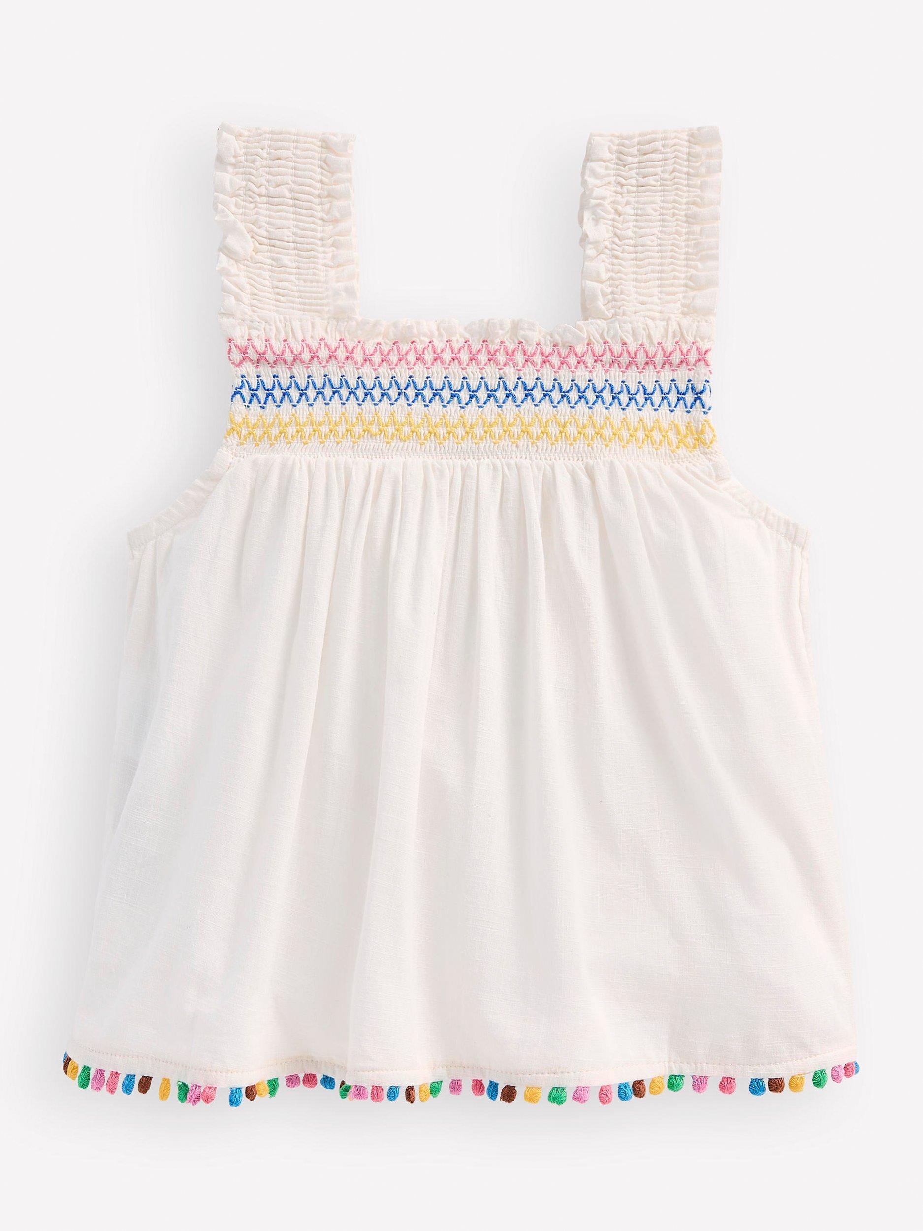 Product image 2 of 3, which shows Mini Boden Kids' Cotton Woven Smocked Top, Soft Ivory, 2-3 years