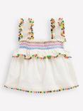 Mini Boden Kids' Cotton Woven Smocked Top, Soft Ivory