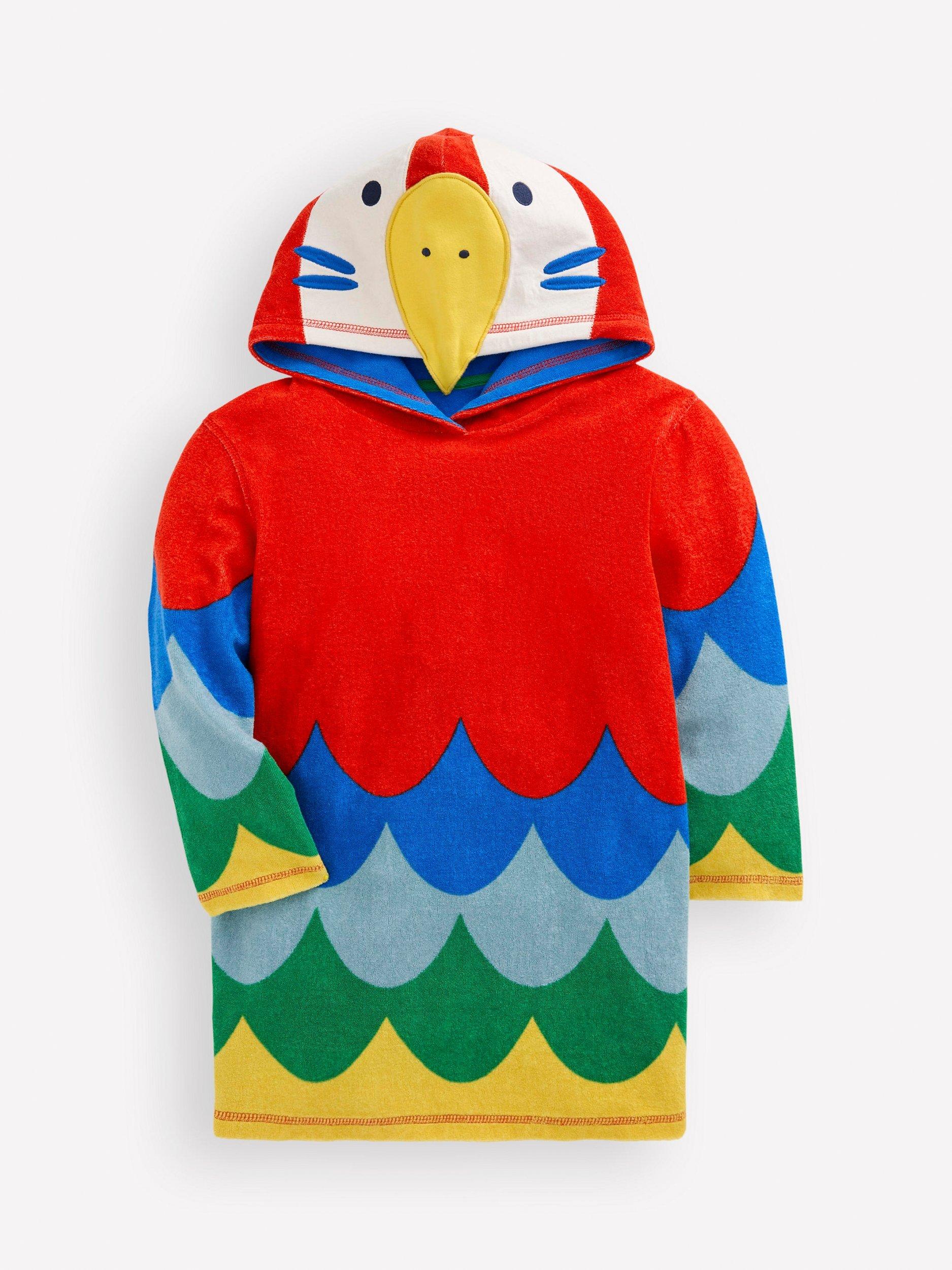 Mini Boden Kids'  Cotton Applique Towelling Throw-On, Multi Rainbow Parrot,