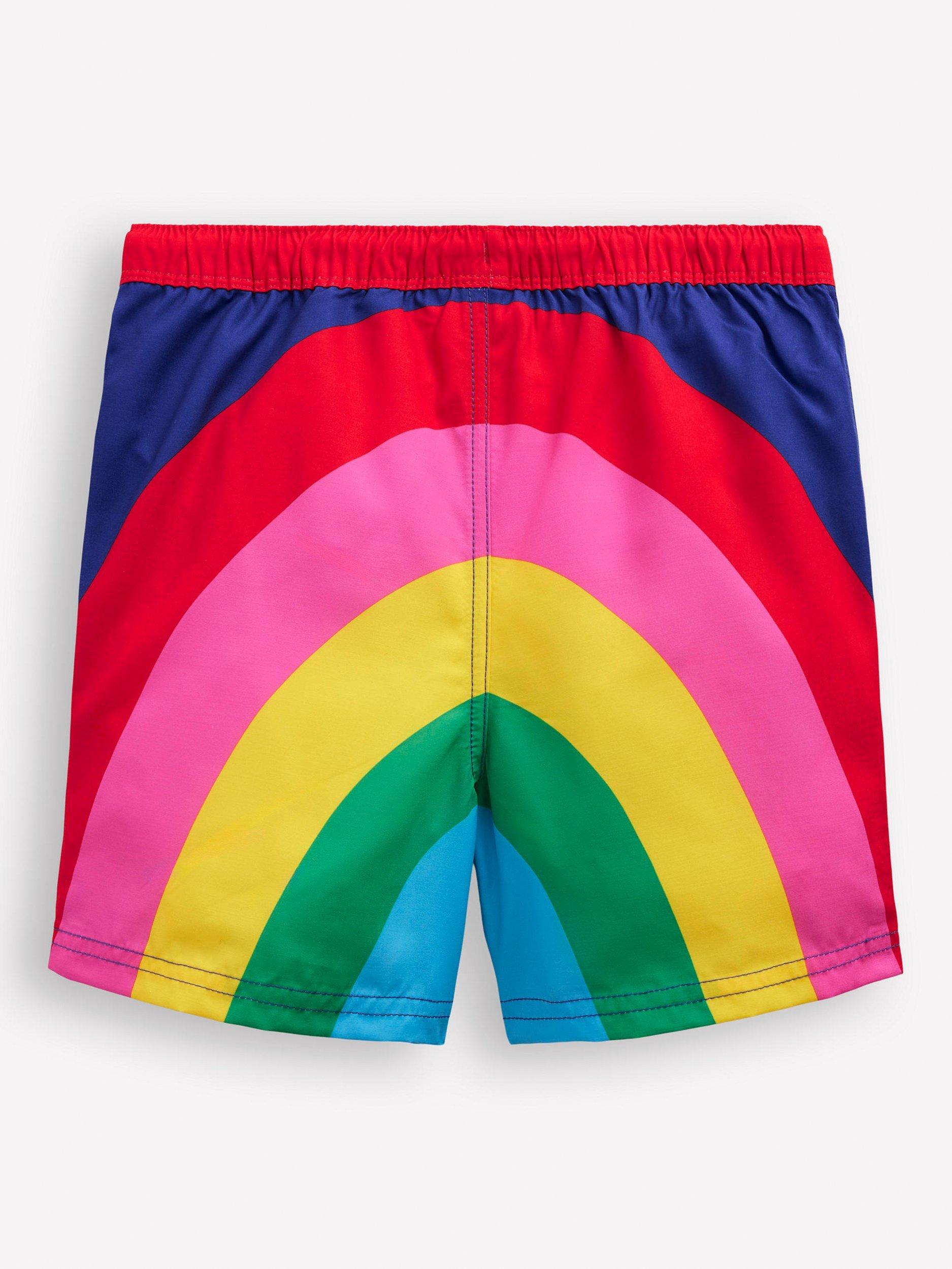 Product image 2 of 2, which shows Mini Boden Kids' Drawstring Swim Shorts, Rainbow, 2-3 years