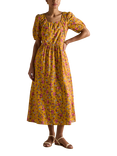 Joules Square Neck Floral Midi Dress, Yellow/Multi