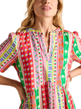 Joules Geometric Stripe Tiered Dress, Pink/Multi