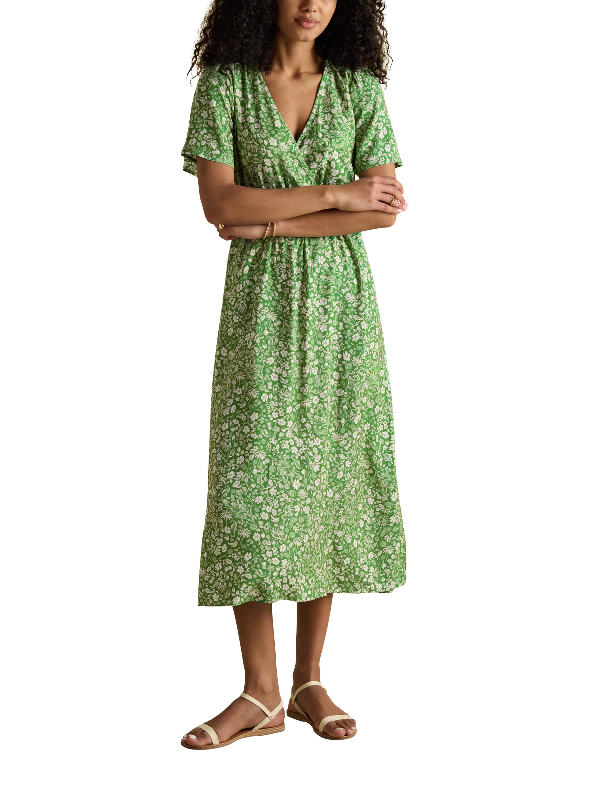 Joules Floral Wrap Dress, Green/Multi
