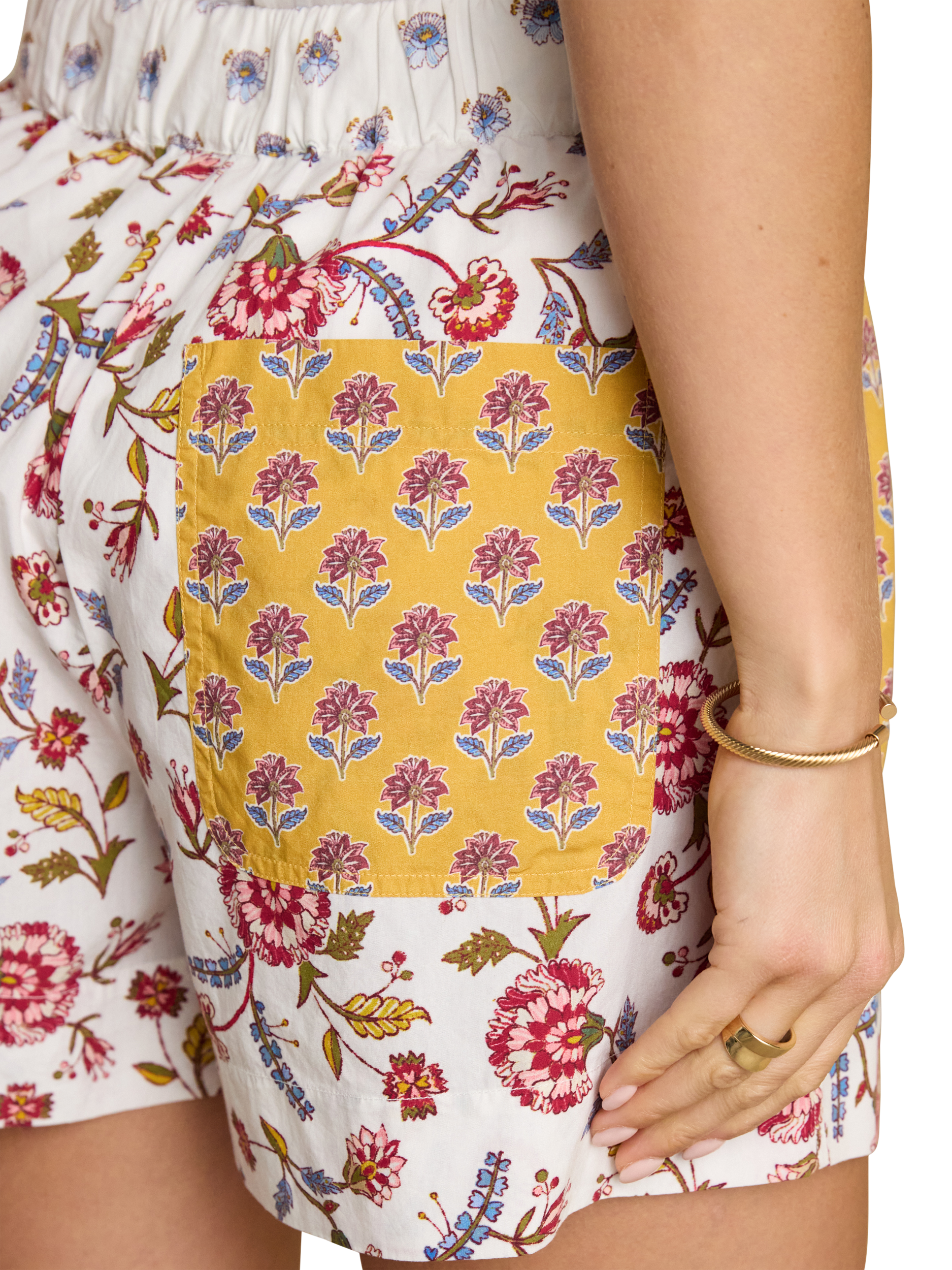 Product image 4 of 7, which shows Joules Mid Rise Contrast Floral Print Shorts, Yellow/Multi, 8