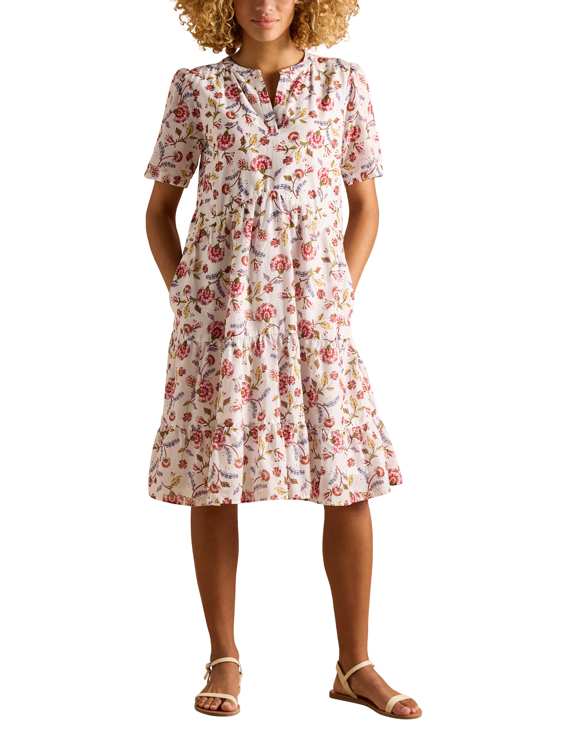 Joules Floral Broderie Anglaise Tiered Dress, Yellow/Multi