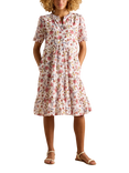 Joules Floral Broderie Anglaise Tiered Dress, Yellow/Multi