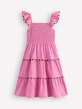 Mini Boden Kids' Addison Cotton Twirly Tiered Dress, Pink, Pink