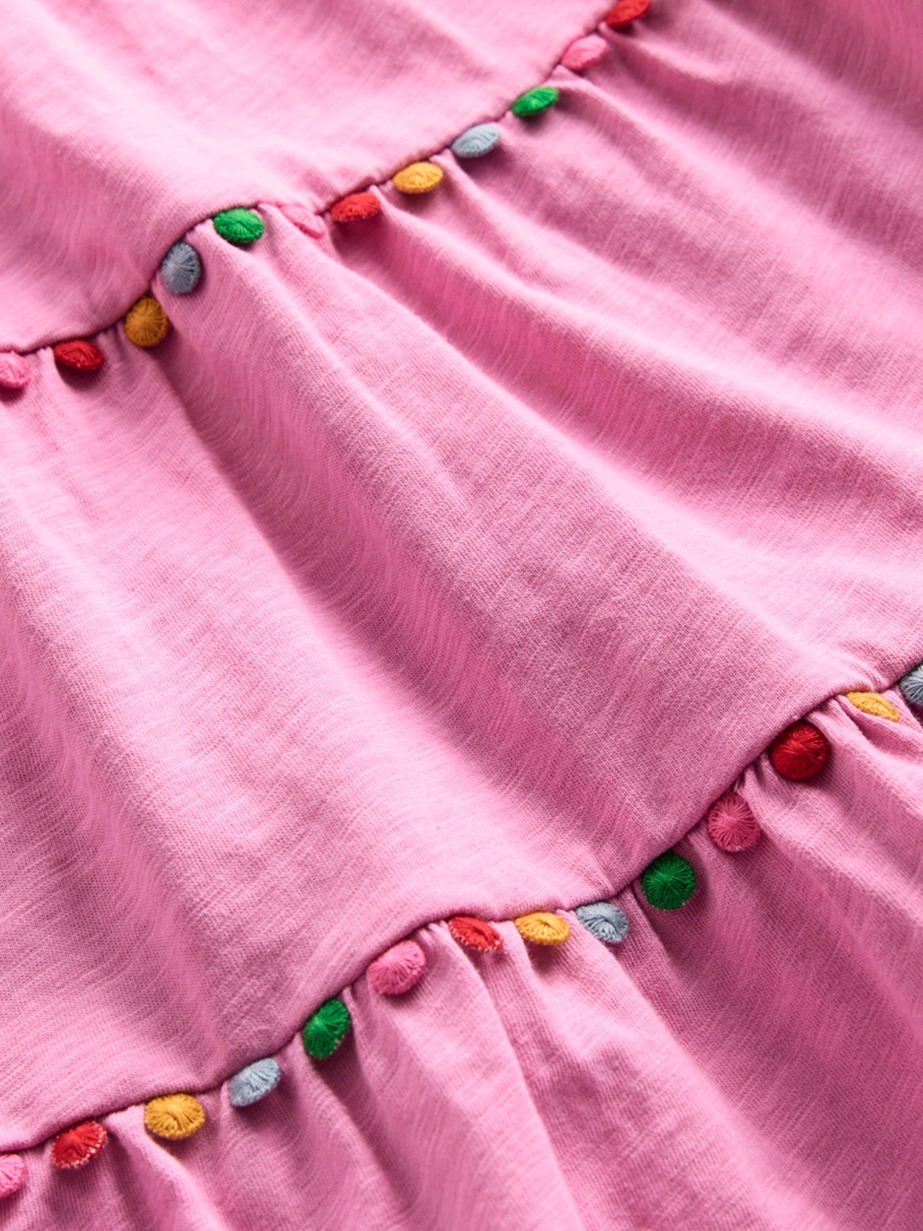 Product image 3 of 3, which shows Mini Boden Kids' Addison Cotton Twirly Tiered Dress, Pink, 7-8 years