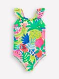 Mini Boden Kids' Hallie Frill Strap Swimsuit, Multi Tropical Fruit