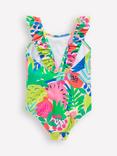 Mini Boden Kids' Hallie Frill Strap Swimsuit, Multi Tropical Fruit