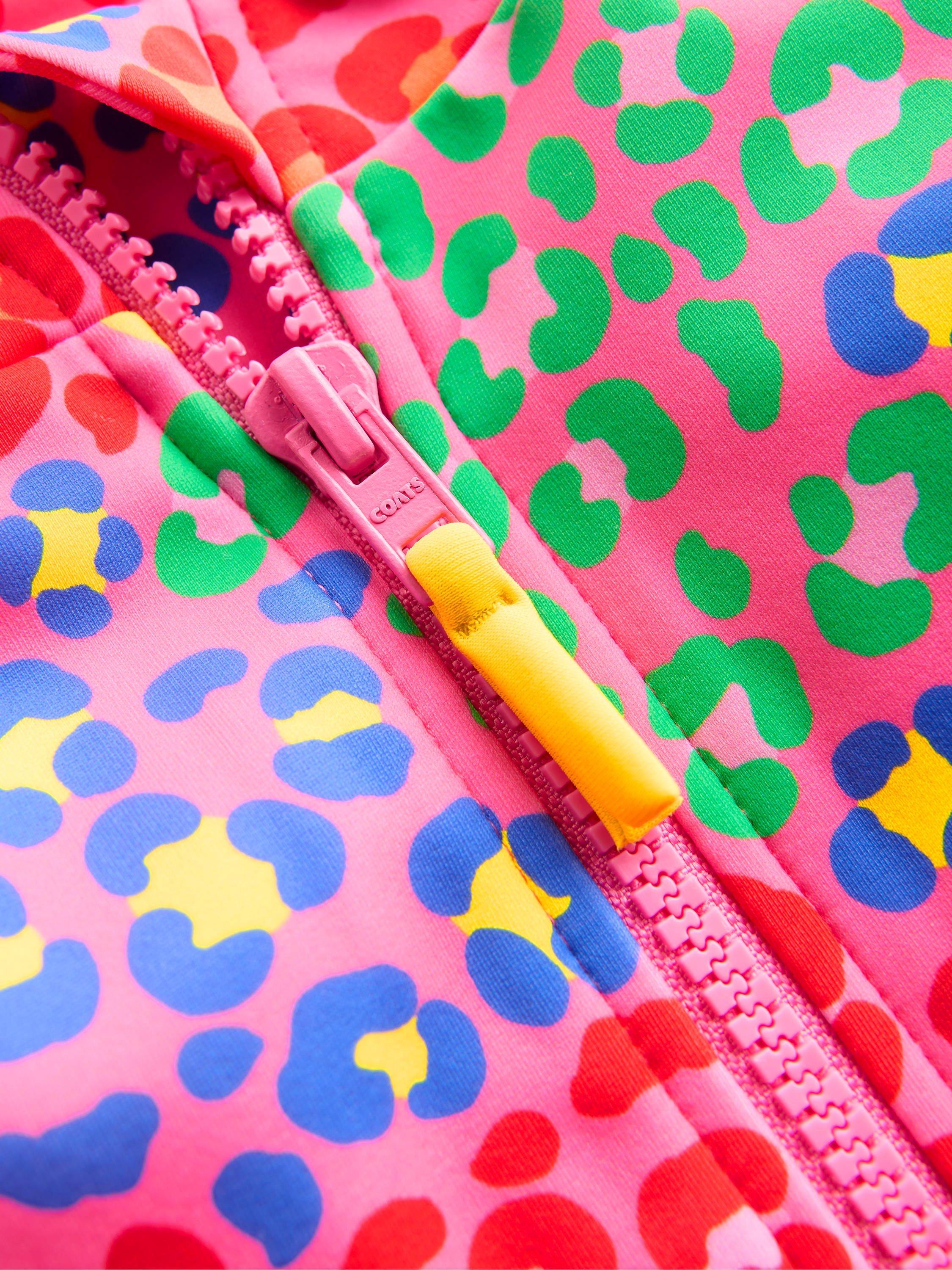Product image 3 of 3, which shows Mini Boden Kids' Zip-Up Long Sleeve Swimsuit, Pink Rainbow Leopard, 5-6 years