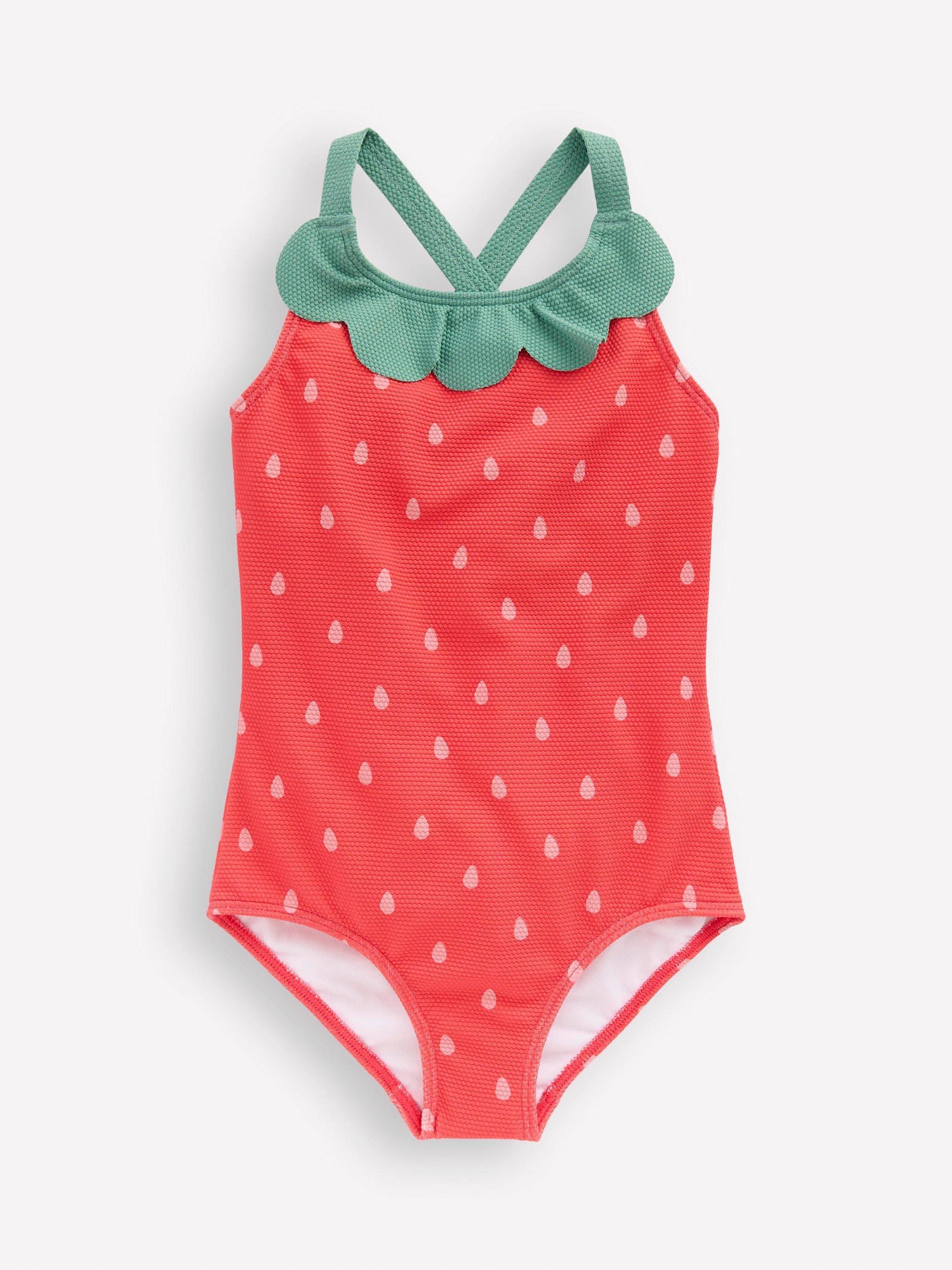 Mini Boden Kids' Fun Cross-Back Swimsuit, Strawberry