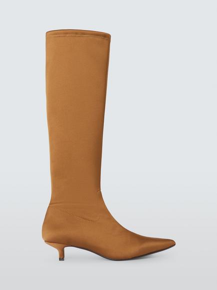 John Lewis Sweeties Kitten Heel Dressy Knee High Boots, Brown, Brown