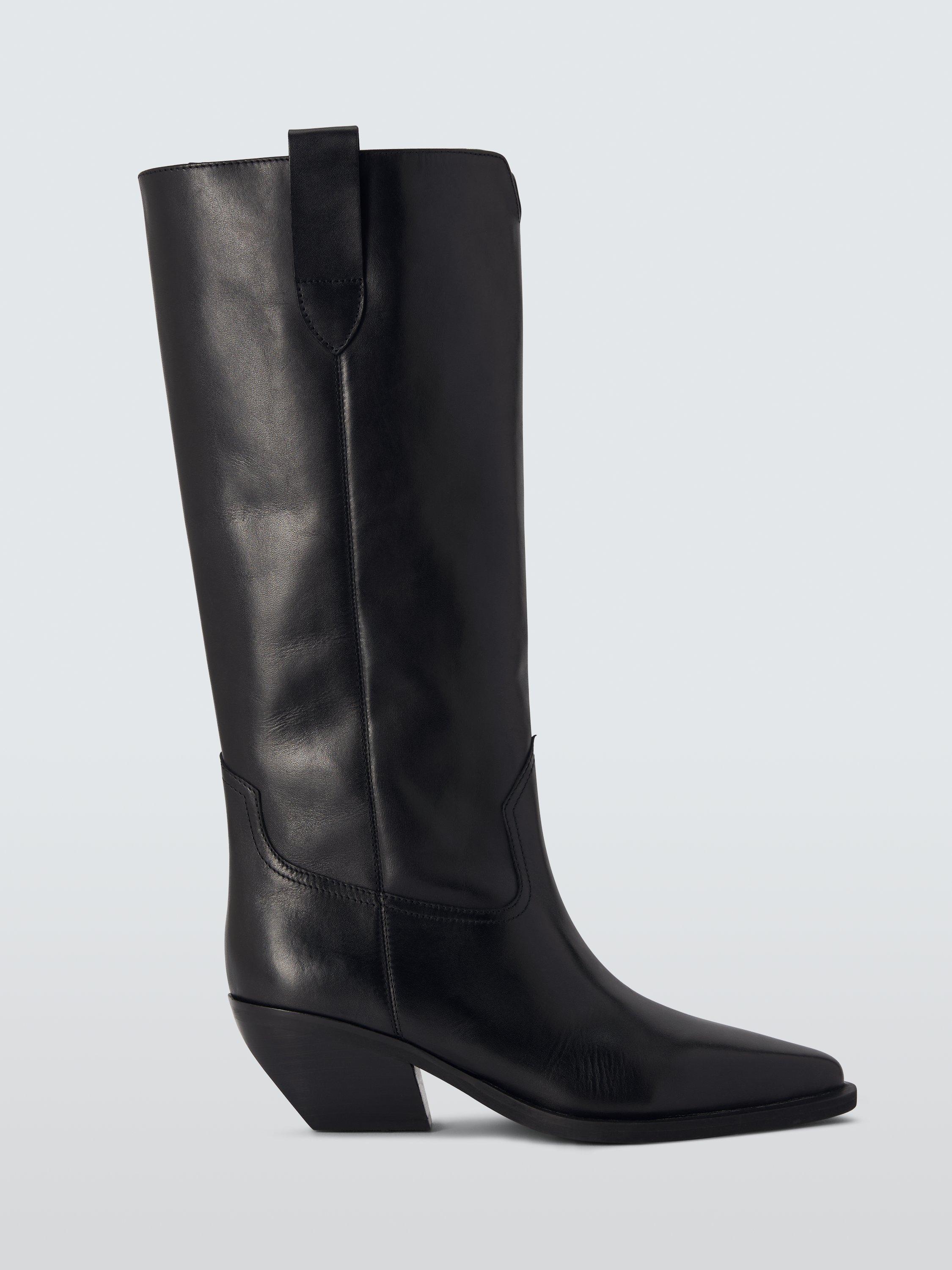 Product image 1 of 6, which shows John Lewis Tailor Austin Leather Western Knee High Boots, Black, 5