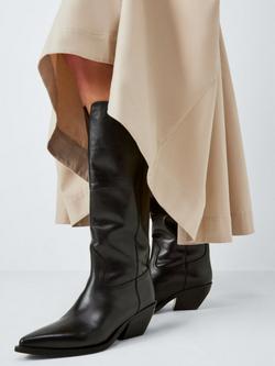 John Lewis Tailor Austin Leather Western Knee High Boots, Black - view 2, Black