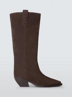 John Lewis Tailor Austin Suede Western Knee High Boots, Brown, Brown