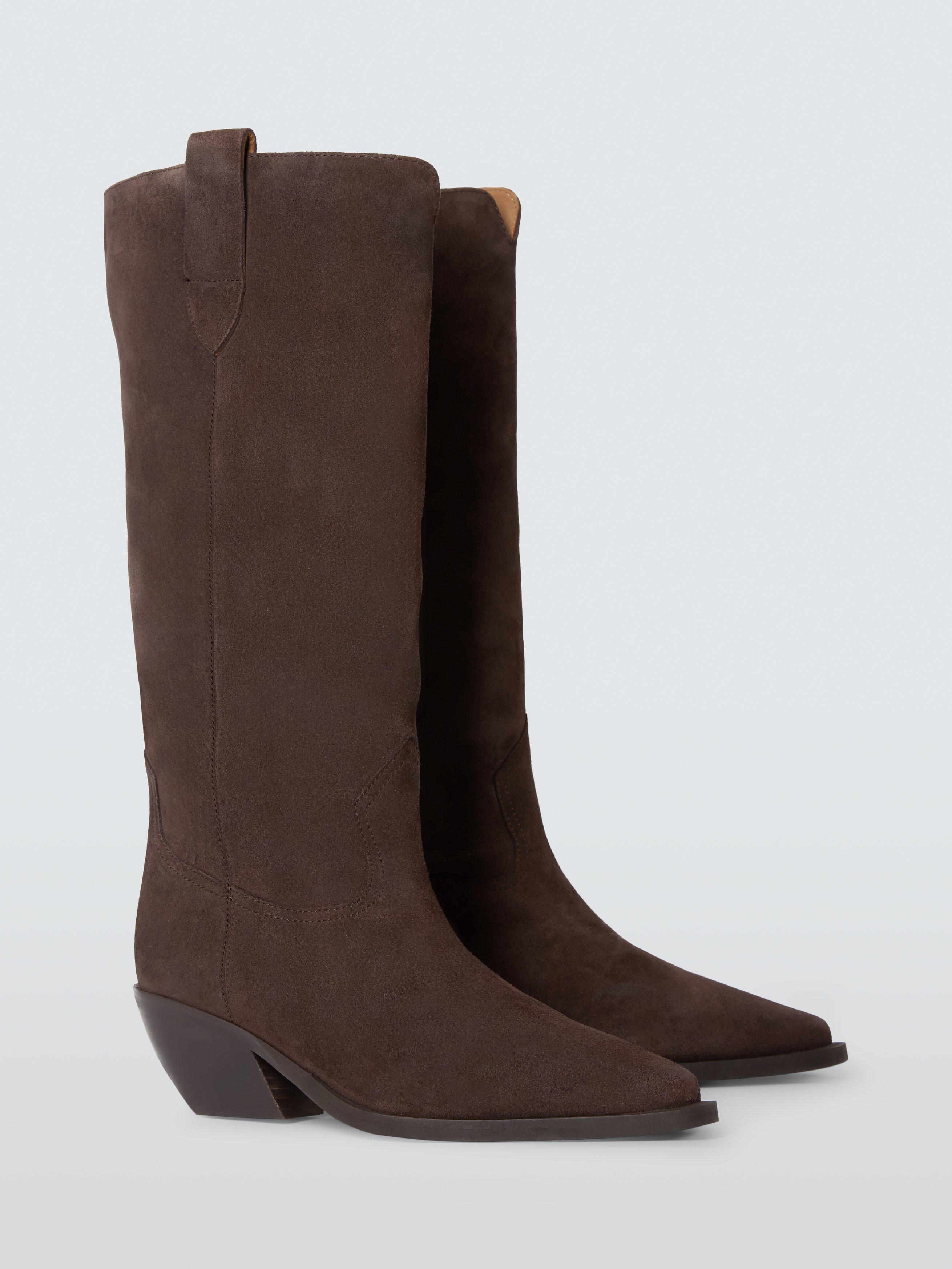 Product image 3 of 6, which shows John Lewis Tailor Austin Suede Western Knee High Boots, Brown, 3