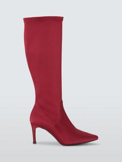 John Lewis Sugarpuff Microfibre Stretch Stiletto Heel Knee High Boots, Red, Red