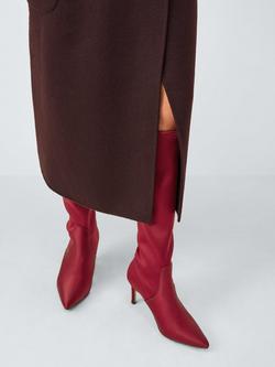 John Lewis Sugarpuff Microfibre Stretch Stiletto Heel Knee High Boots, Red - view 2, Red