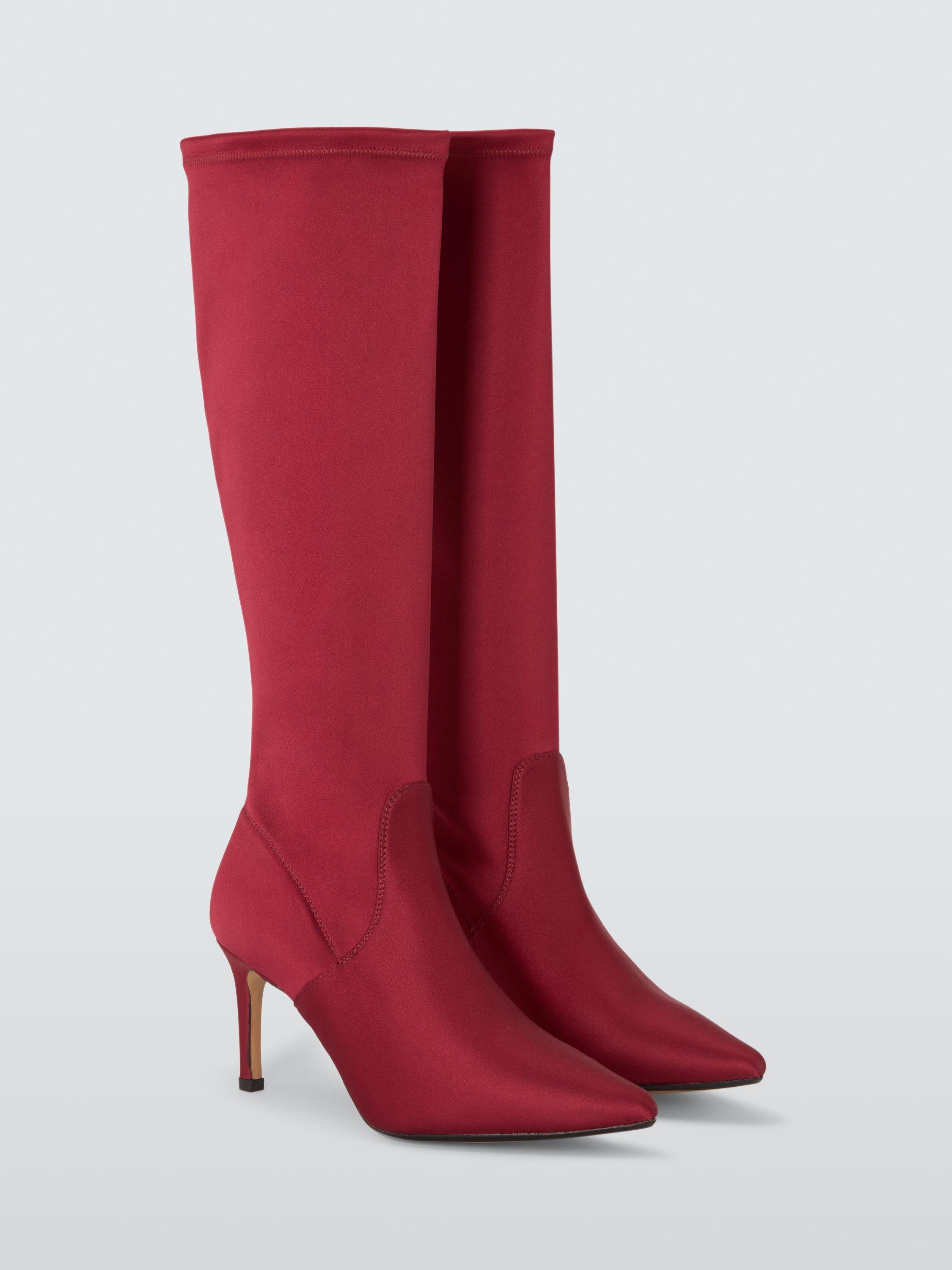 Product image 3 of 6, which shows John Lewis Sugarpuff Microfibre Stretch Stiletto Heel Knee High Boots, Red, 3