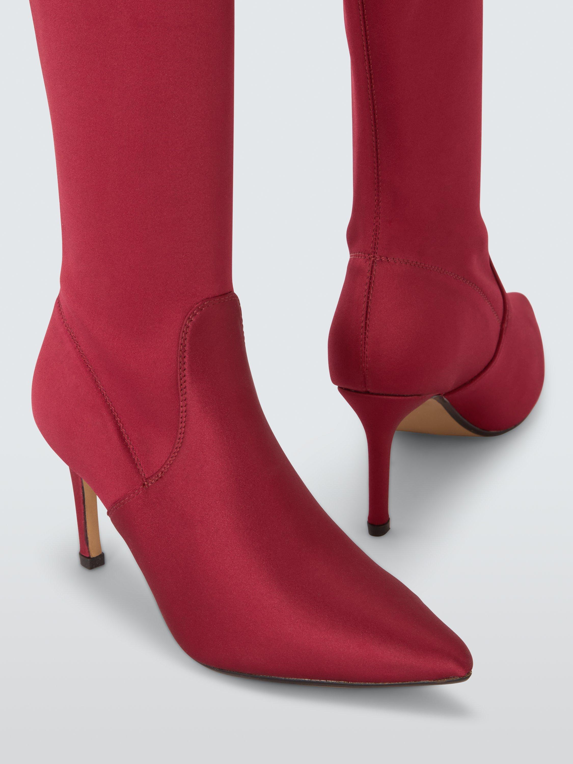 Product image 4 of 6, which shows John Lewis Sugarpuff Microfibre Stretch Stiletto Heel Knee High Boots, Red, 3
