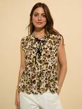 Baukjen Nicole Abstract Leopard Print Tie Front Blouse, Brown/Multi