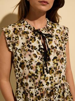 Baukjen Nicole Abstract Leopard Print Tie Front Blouse, Brown/Multi - view 2, Brown/Multi